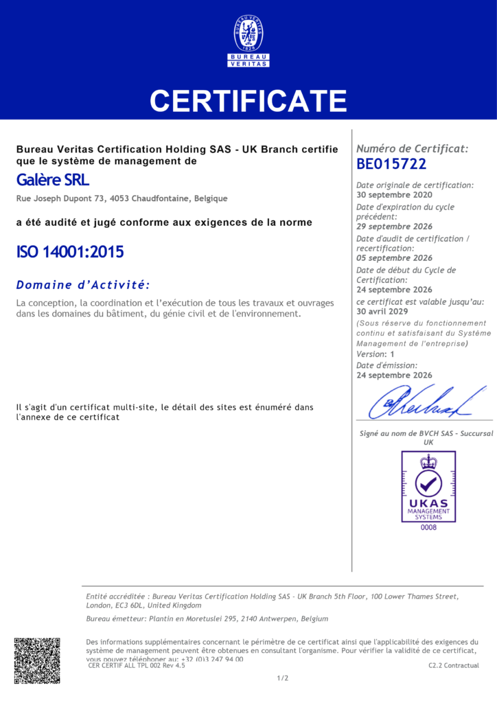 E Certificate Galere SRL BE015722 ISO 14001 FRA 2026 2029 1