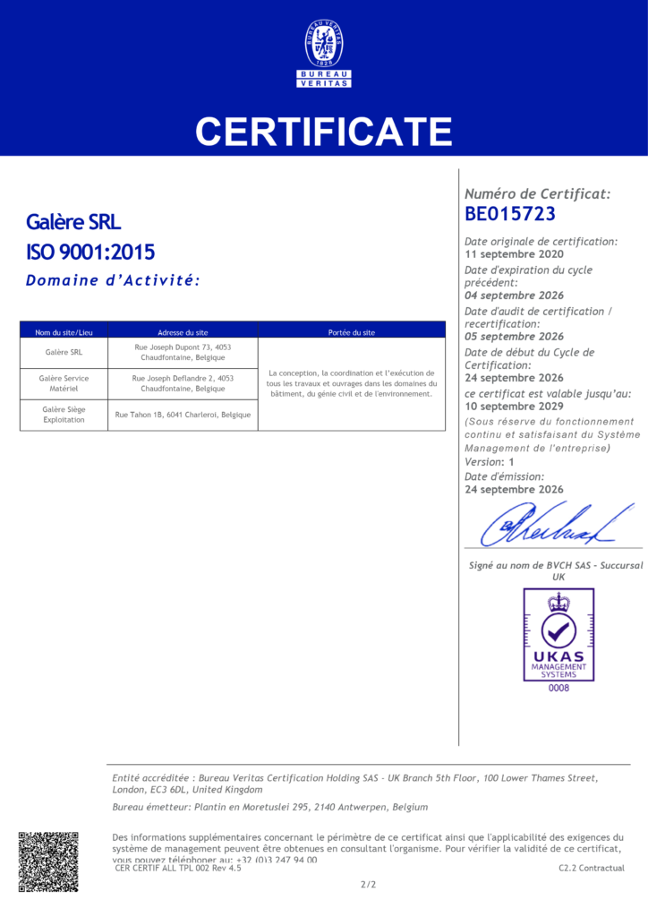 E Certificate Galere SRL BE015723 ISO 9001 2026 2029 2